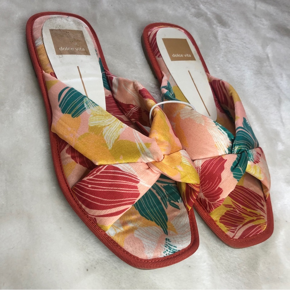 Dolce Vita Square Toe Tropical Bohemian Print Slide Sandals Size 7